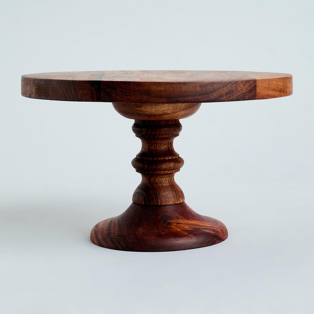 Saaga Round Birch Wooden Cake Stand - 9X5.5 Inch - Pizza Stand, Dessert Platter, Stand For Dining Table - Brown